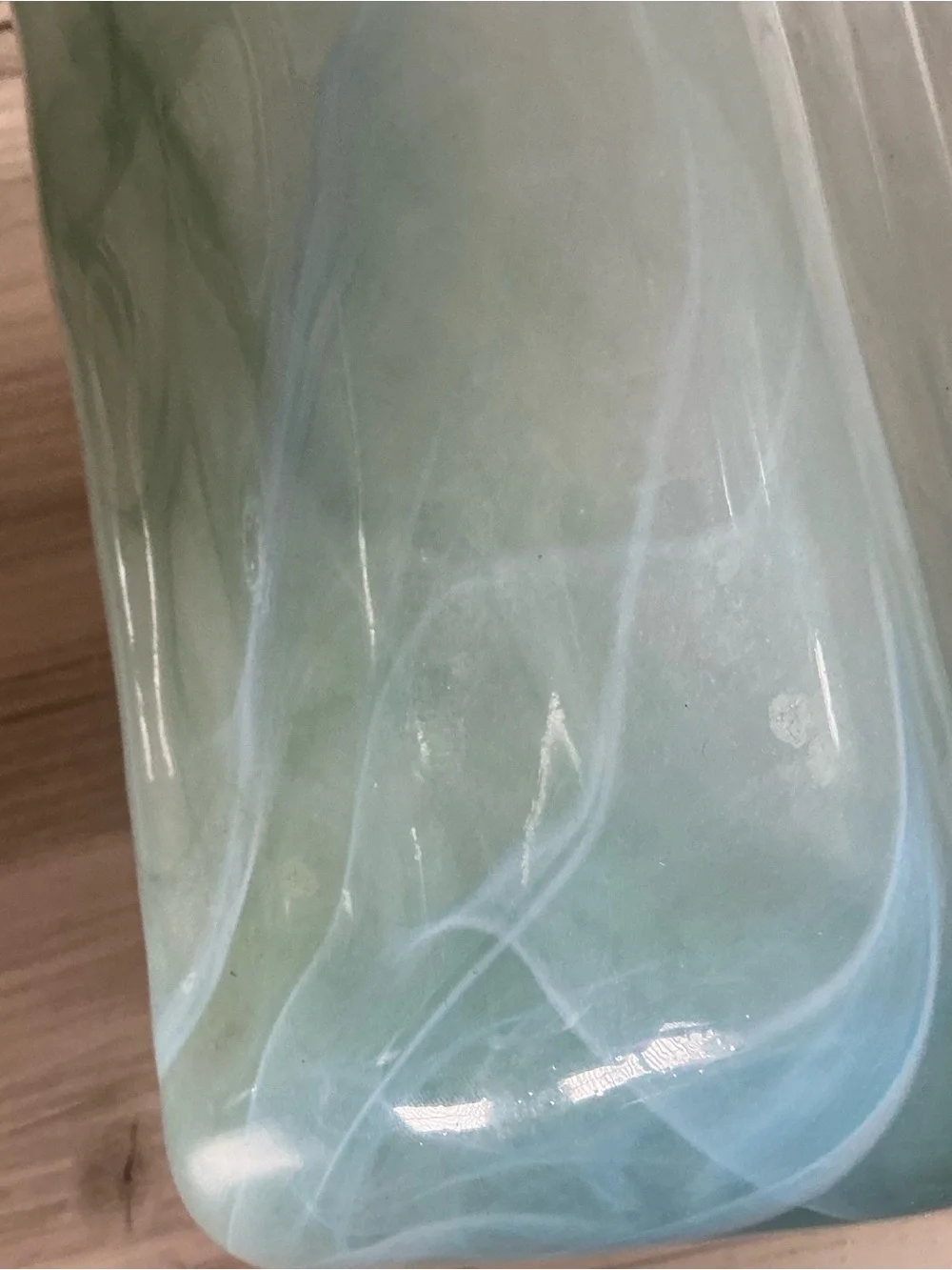 Vtg Lovarazione Art Murano glass aqua blue & green swirl ruffled vase Italy